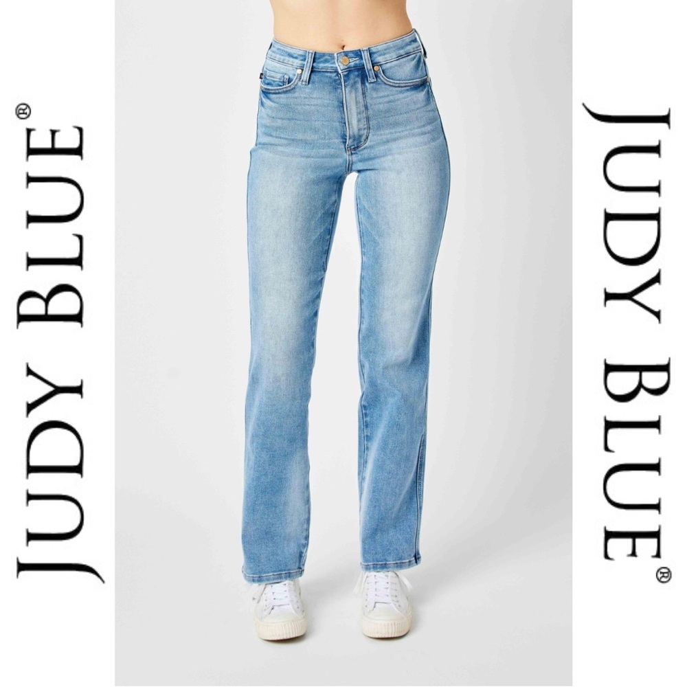 JUDY BLUE | High-Waisted Tummy Control Contrast Wash Straight Jeans #88794